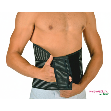 Dettaglio della chiusura a strappo rinforzata del corsetto ortopedico nero - ParamedicalShop