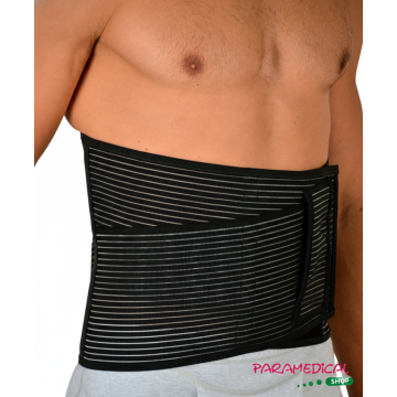 Supporto lombare nero regolabile, vista diagonale ergonomica - ParamedicalShop