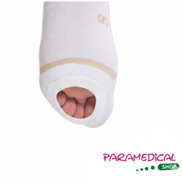 Calza antitrombo con foro di ispezione su fondo bianco - ParamedicalShop